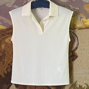 Vince Matte Sz XXS Ivory Jersey Polo Top Cap Sleeve